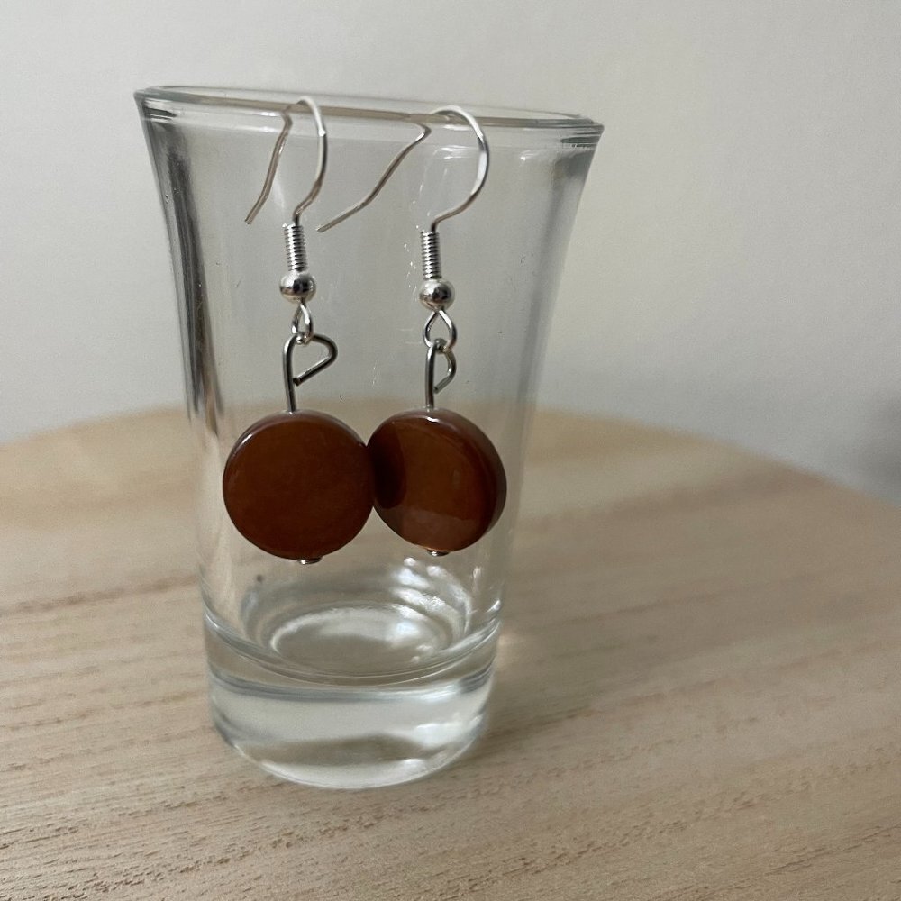 Amber Circles Beaded Earrings, Handmade, Gift, Woman, Delicate, Beads, Vintage
